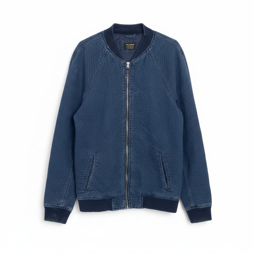 Pull & Bear Men's Denim Quilt Bomber Jacket Blue S‎